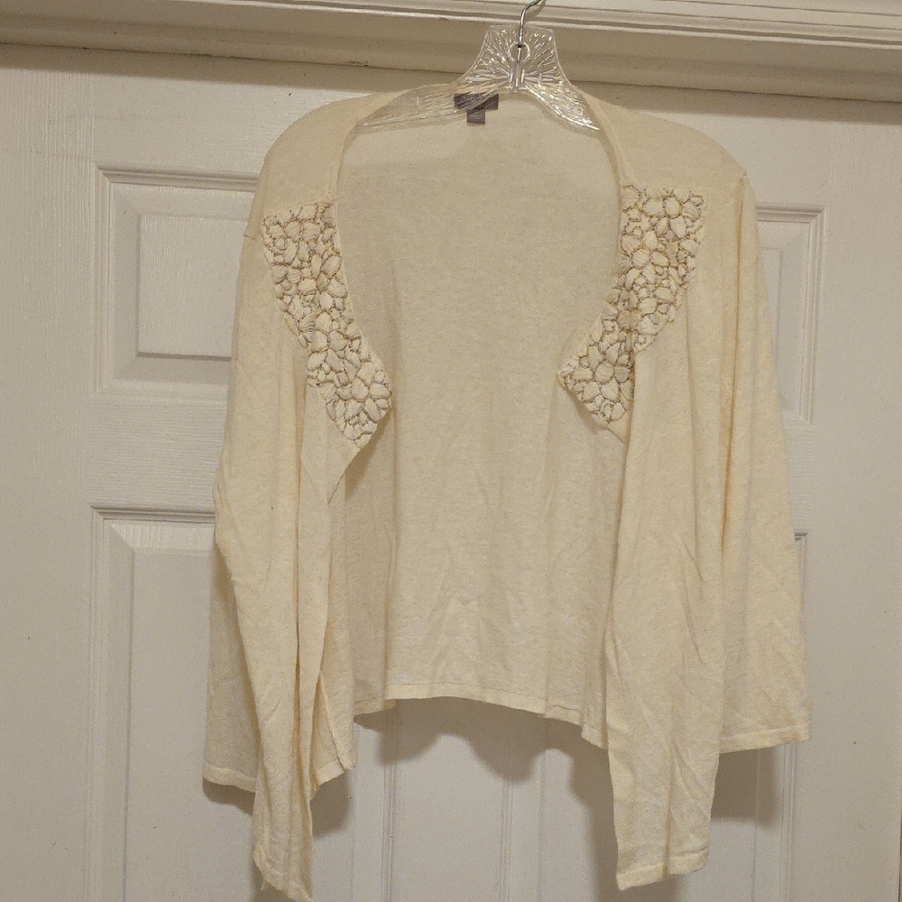 👍J. Jill Cream Open-Front Cardigan with Textured Details